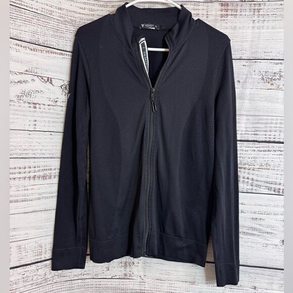 levelwear jacket Womens Sz M Mid layer Ribbed knit full zip Breaker Nylon Black - Picture 3 of 13